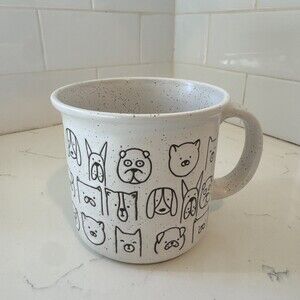 Winifred & Lily MUG Ceramic Stoneware DOG FACES Tan Speckle Oversize Coffee